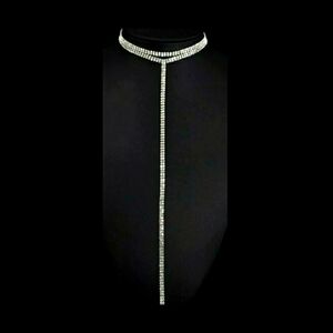 RHINESTONE 2 STRAND CHOKERZ W/ T-DROP